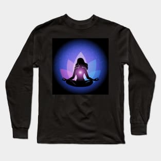 Silhouette of Woman in yoga lotus Pose Long Sleeve T-Shirt